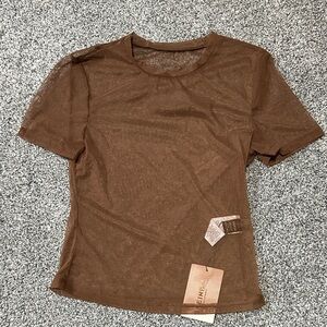 SHEIN Brown Short Sleeve Mesh Top